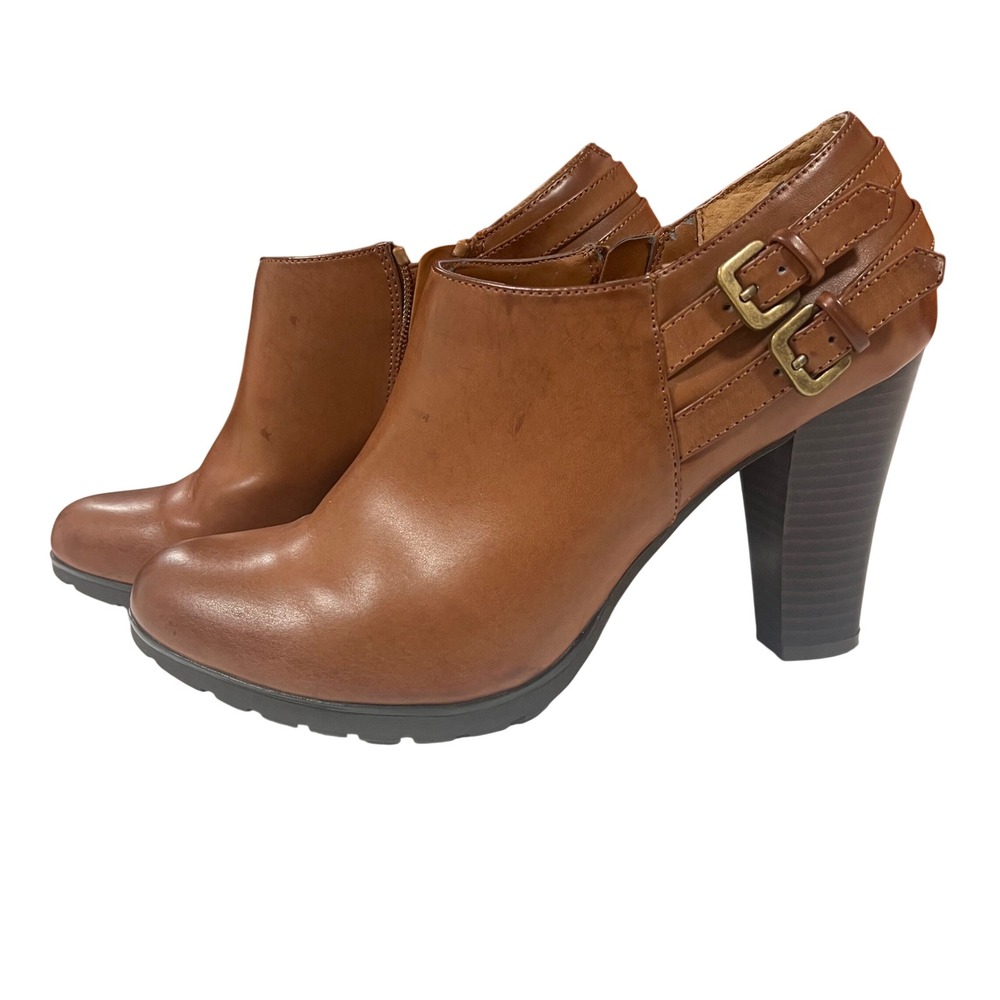 White Mountain Womens Brown Buckle Strap Zip Ankle Booties Shooties Size 9.5